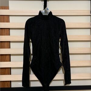 Forever 21 Black Long Sleeve Sparkles Mock Neck Bodysuit